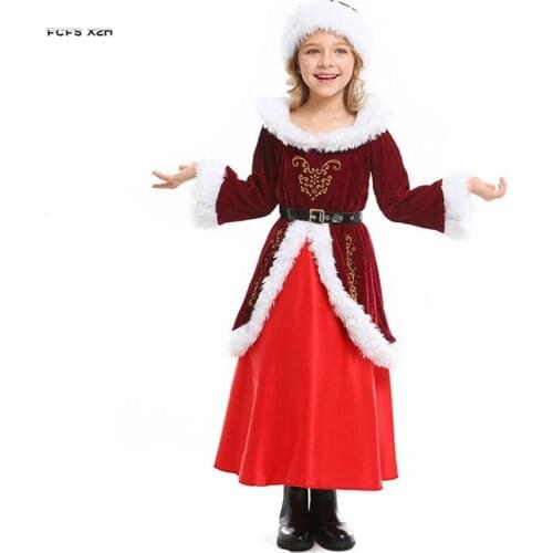 S-XL Kids Children Halloween Santa Claus Costumes For Girls Christmas Cosplay Carnival Purim Stage play Masquerade party dress
