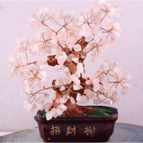 Luckly Jewelry Tree Natural Stone Beads Pink Crystal Quartz Crafts Wealth inviting Jewelry Tree 1Pcs N123