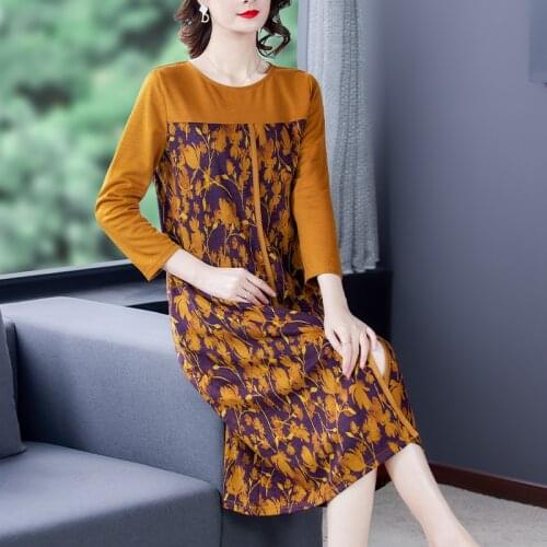 2021 Spring Autumn Yellow Knitting Cotton Midi Dress Casual Vintage 4XL Plus Size Print Dresses Elegant Women Bodycon Vestidos
