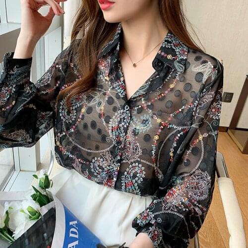 Long Sleeve Shirt Women Chiffon Blouse Print Floral Shirt 2021 Fashion Blouses and Shirts Blusas Feminine