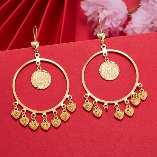 Dubai Gold Color Earrings 24K For Women Wedding Jewelry Womens Earrings For Girls Bridal Wife Gifts African Dubai French