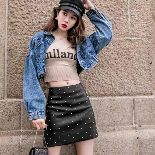 Skirts womens 2020 new fashion black and red genuine leather mini skirt sexy pencil skirt korean style women
