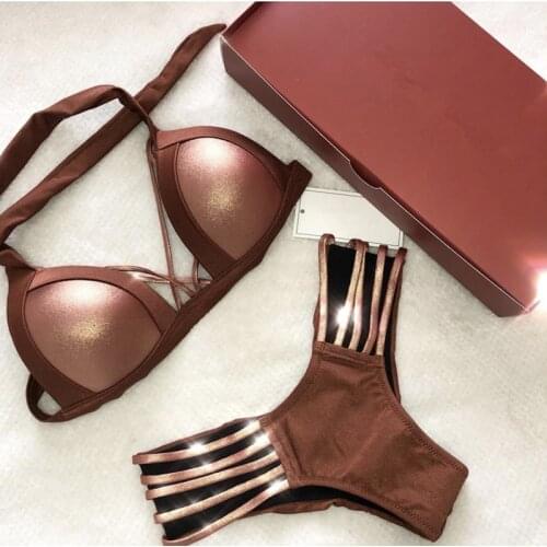 Shiny Bikini 2020 Sexy Women Swimwear Brazilian Bikini Push Up Swimsuit Solid Beachwear Bathing Suit Thong Biquini Bikini Set