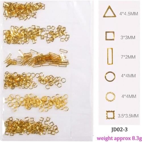 1 Pack Gold Metallic Hollow Mix Studs Manicure Metal Nail Charms Stone 3D Strass Ongles Alloy Rivets Supplies Decorations JD-02