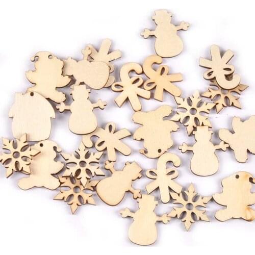 25Pcs Random Mix Wood DIY Crafts For Christmas Pendants Hanging Wooden Ornaments Xmas Tree Snowflake Home Decor Kids Gifts M2624