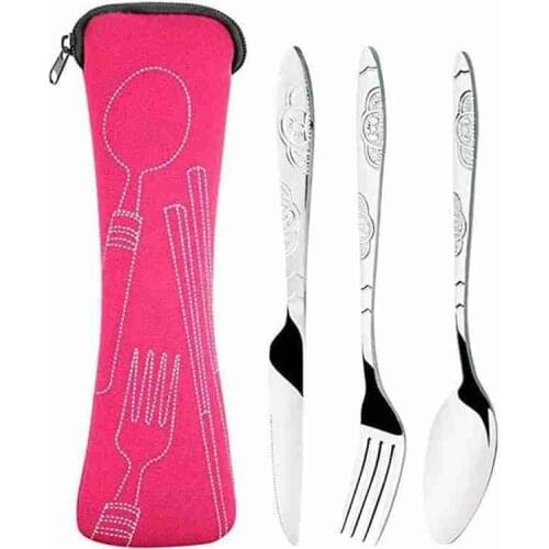 4pcs Steel Knifes Fork Spoon Family Travel Camping Cutlery Eyeful Four-piece Steel Cutlery Set With Bag