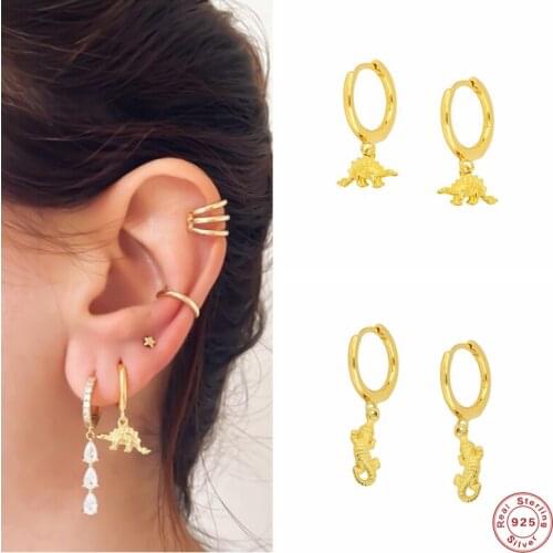 Aide 925 Sterling Silver Crocodile Dinosaur Pendant Dangle Earrings Circle Piercing Pendiente Drop Earrings Animal Punk Jewels