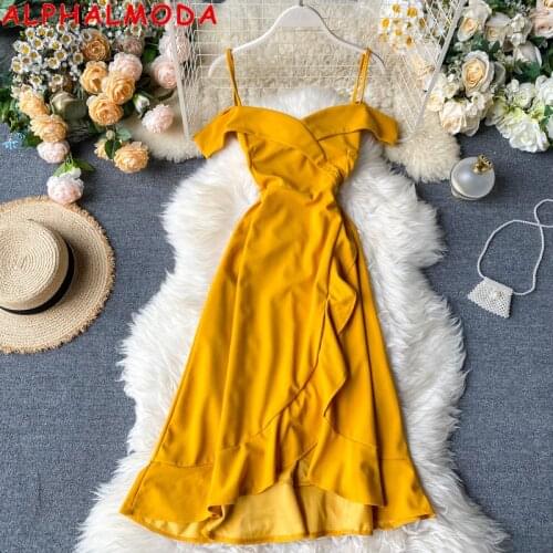 ALPHALMODA Off-the-shoulder Summer Dresses