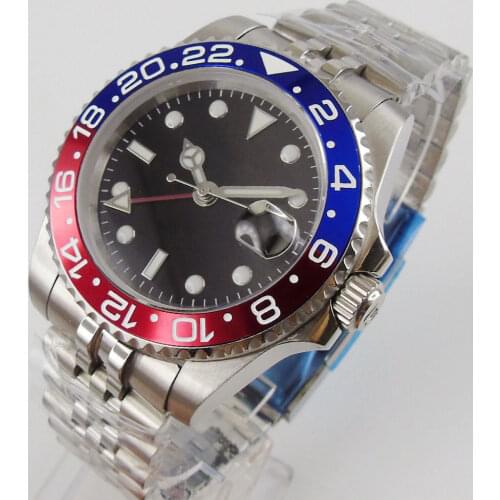 Automatic Mens Watch Black Dial jubilee Strap GMT Date Indicator 40mm Sapphire Glass Watch Case Wristwatch