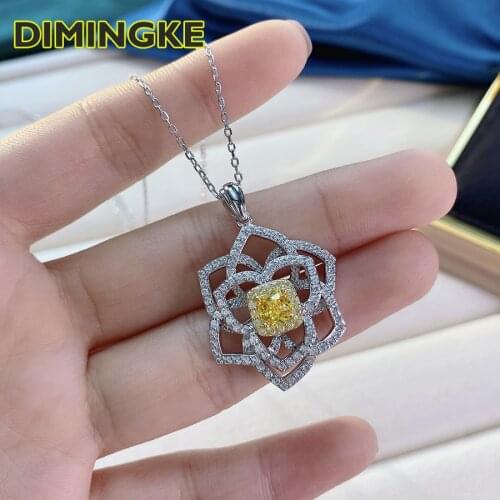 DIMNIGKE New 5*5MM Yellow High Carbon Diamond Flower Necklace 100%-S925 Sterling Silver Fine Jewelry Party Birthday Gift