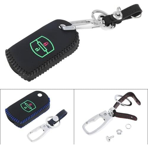 2 Buttons Hand Sewed Leather Noctilucent Car Key Cover Protector with Buckle for Atenza CX-9/Mazda CX-5 CX5 CX-7 CX7 3 2 6 MX5