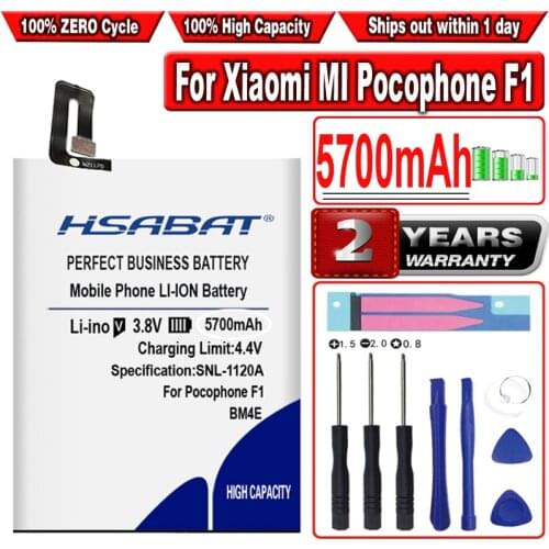 HSABAT BM4E 5700mAh Replacement Batteries For Xiaomi MI Pocophone F1 Poco F1 Mobile Phone Battery+Quick Arrive free tools