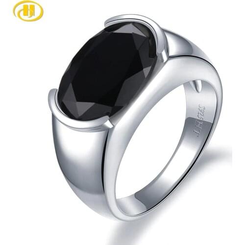 Hutang Natural Black Spinel Silver Unisex Ring 5.94 Carats Natural Spinel S925 Classic Design Business Style Men and Women Ring
