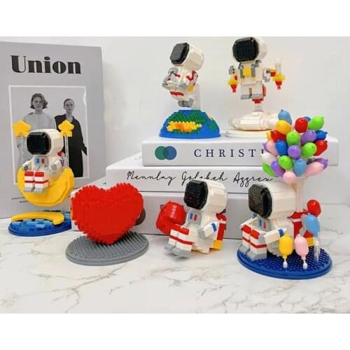 MOC Astronaut Micro Building Blocks Spaceman Figures Astronaut With Display Box LED Light Diamond Mini Brick Toys For Kids gifts