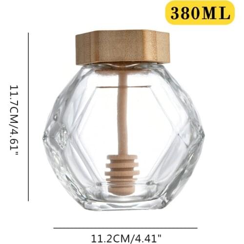 Creative Six-sided Transparent Glass Honey Jar With Wooden Lid Stirring Rod 250g Kitchen Storage Supplies