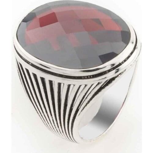 925 sterling Silver Red Stone Men 'S Ring Model 7