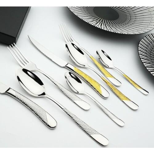Kitchen Tableware Cutlery Set Silver Flatware Set Stainless Steel Luxury Dinnerware Fork Spoons Knives Western Dinner Set Gold