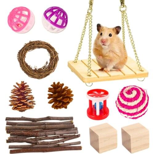 Hamster Chew Toy Set Natural Wooden Pine Guinea Pig Chinchillas Rabbits Exercise And Teeth Care Toys Molar Toys For Birds