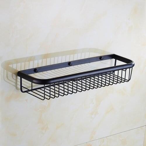 45cm Brass wall mounted bathroom shelves, Retro kitchen storage shelves baskets, Square antique copper shelf basket black