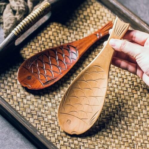 2021 New Retro Rice Shovel Fish Rice Shovel Nanmu Fish-shaped Rice Spoon Hand-carved Creative Rice Spoon Gift Kitchen Tools