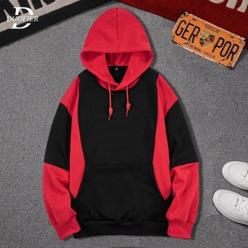 Casual Men Hoodies Pullover Fashion Hip Hop Fleece Sweatshirt Patchwork Mens Streetwear Hooded Sweatshirts Jogging Tracksuit Top