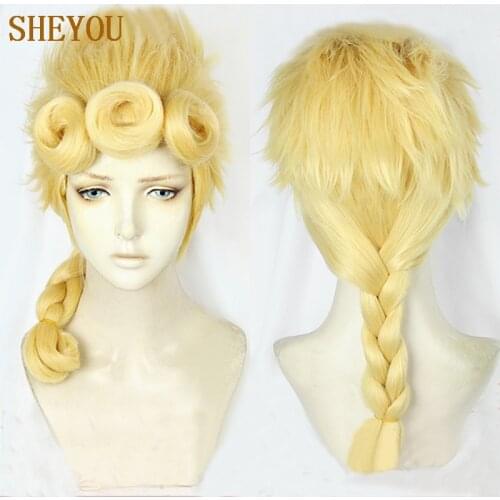 JoJos Bizarre Adventure Golden Wind Giorno Giovanna Cosplay Wig Heat Resistant Hair Cosplay Wigs + Wig Cap