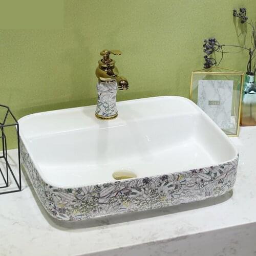 Simple Mediterranean Basin Rectangular Basin sink Art rectangular Ceramic Wash basin bathroom sink