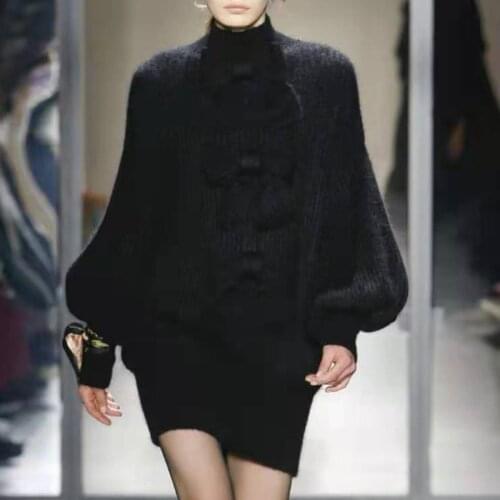 Sexy Bodycon Autumn Winter Turtleneck Solid Knitted Sweater Dress Women Long Sleeve Bow Sweater Dresses Elegant Pure Ladies