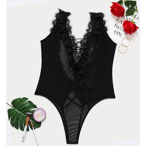 Sexy Women Lace Body Suit One Piece V-Neck Lingerie Erotic Teddies Bodysuit Plus Size Porno Costume Intimates Erotic Underwear