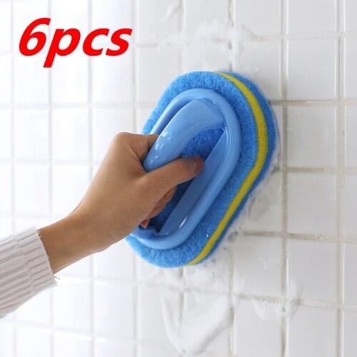 Kitchen Cleaning Bathroom Toilet Cleaning Bath Brush Plastic Glass Wall Handle Sponge Bottom Bathtub Brush Window Cleaner Tools
