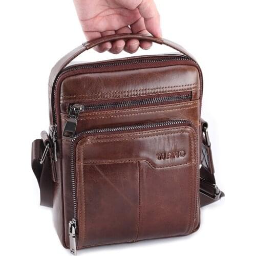 New Genuine Leather Man Messenger Bags Vintage cow leather Small Shoulder bag for male mens Crossbody bag Casual Tote handbag