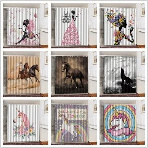 Waterproof Fabric Bathroom Set With Shower Curtains Unicorn Horse Wolf Elephant Bath Decor 3D Blackout Screen douche gordijn