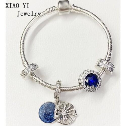 XIAOYI jewelry 100% s925 2019 winter Christmas blue stars fireworks snowflakes temperament personality bracelet woman