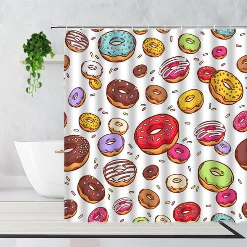 Color Donut Shower Curtains Candy Pattern Restaurant Decor Curtain Bathroom Fabric Waterproof Bathtub Screen Polyester With Hook