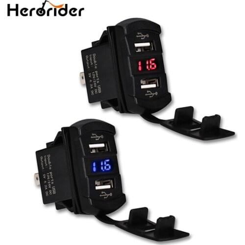 12-24V USB Charger for Motorcycle Auto Truck ATV Boat 4.2A Dual USB Socket Charger LED Digital Display Voltage Meter 12V