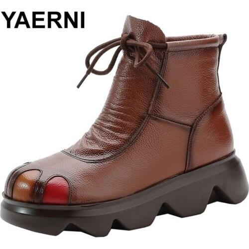 YAERNI New Fashion Leather Women Ankle Boots Winter Waterproof Warm Woman Snow Boots Female Non-Slip Casual Shoes Ladies Boots