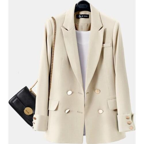 Bella Women 2021 Autumn Fashion Double Breasted Blazer Coat Female Vintage Long Sleeve Office Lady Pockets Outerwear Chic Tops
