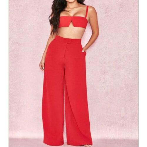 New hot sexy 2 pieces set red boot cut style women Bodycon Bandage Jumpsuit celebrity evening party bodysuit bandage playsuit