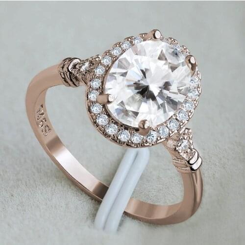 2019 Classic Engagement Ring 4 Claws Design Rose Gold Color AAA White Cubic Zircon Female Women Wedding Band CZ Rings Jewelry