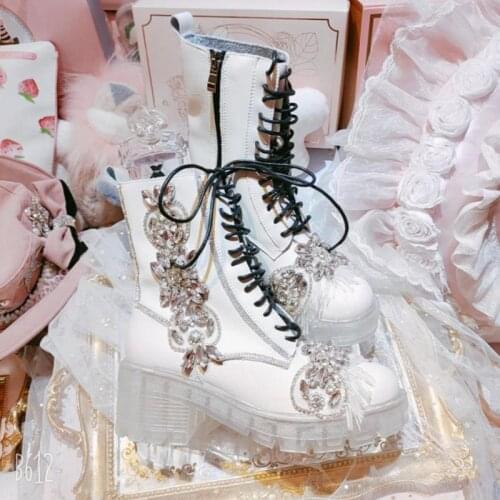 Winter Demonia Boots Ankle Boots High Heel Platform Boots Lace-Up Custom Drill Shoes for Girls Women Chelsea Boots Short Booties