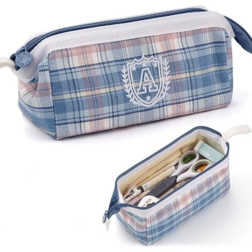 1Pcs Sweet And Lovely Plaid Pattern Pencil Case Kawaii Pencil Bag Funny Pencilcase Cartoon Students School Supplies Stationery