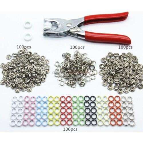 100 PCS Metal Prong Ring Button Fastener Snap Pliers Press Studs Sewing Craft Craft Tools 9.5mm 10 Colors Home Tool
