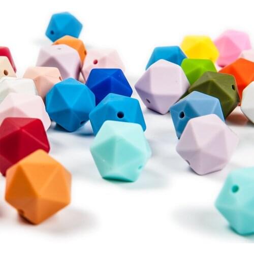 Cute-Idea 100pcs 17mm silicone icosahedron beads teether baby teething product toy polygon chewable handmade jewelry necklace