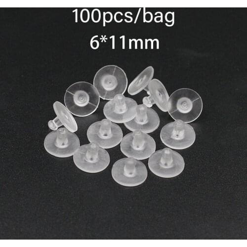 11*6mm 100pcs Earring Stopper Transparent White Clear Flying Saucer Shape Ears Back Rubber Plastic Material Earring Stud Stopper