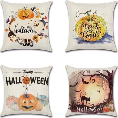 2pcs Halloween Pillow Cases Happy Fall Y'all Cotton Linen Sofa Car Pumpkin ghosts Cushion Cover Home Decor