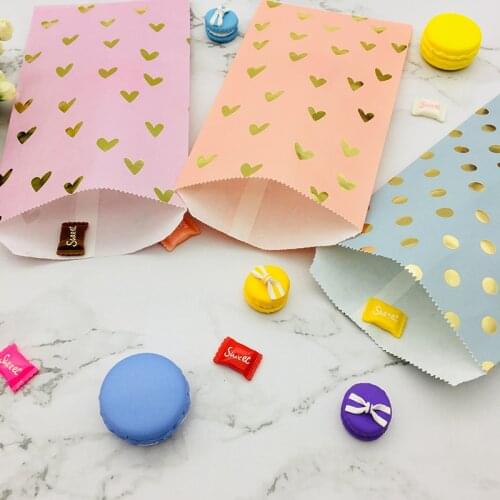 200pcs Candy Paper Bags Violet/Blush Pink/Gray Foil Gold Heart Dot Paper Treat Bags Goody Snack Cookie Handbags Wedding Supplies