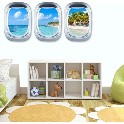 3 Pcs 3D Porthole island beach scenery Wall Stickers Decor Sticker Living Room Home Decoration Accessories