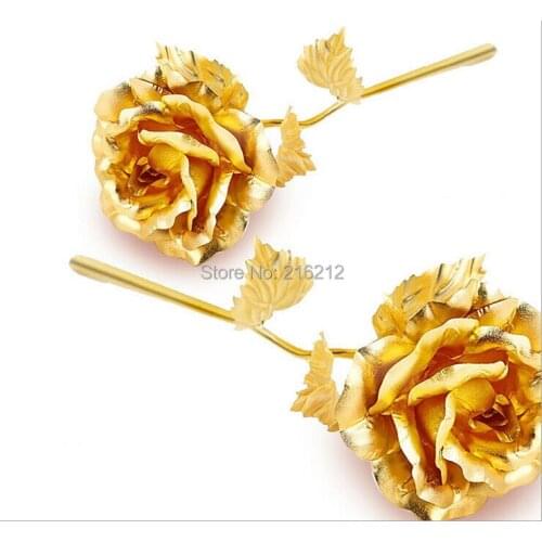 4 pcs wedding gift Valentines day 24k gold rose lovers flower 25cm length