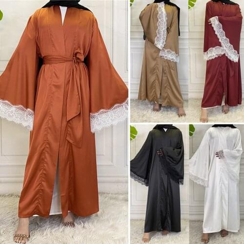 Abaya Muslim Open Cardigan Women Lace Arabic Islamic Clothing Ramadan Middle East Maxi Robe Kaftan Loose Kimono Turkish Fashion