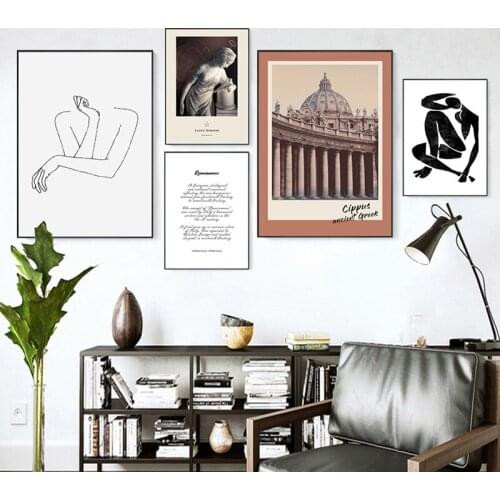 Abstract Nordic church Poster And Prints Line Art Woman Statue Wall Art Canvas Painting Wall Pictures For Living Room Home Decor